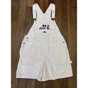 Vintage 90s Disney Mickey Unlimited Jerry Leigh White Bib Overall Shorts Embroid